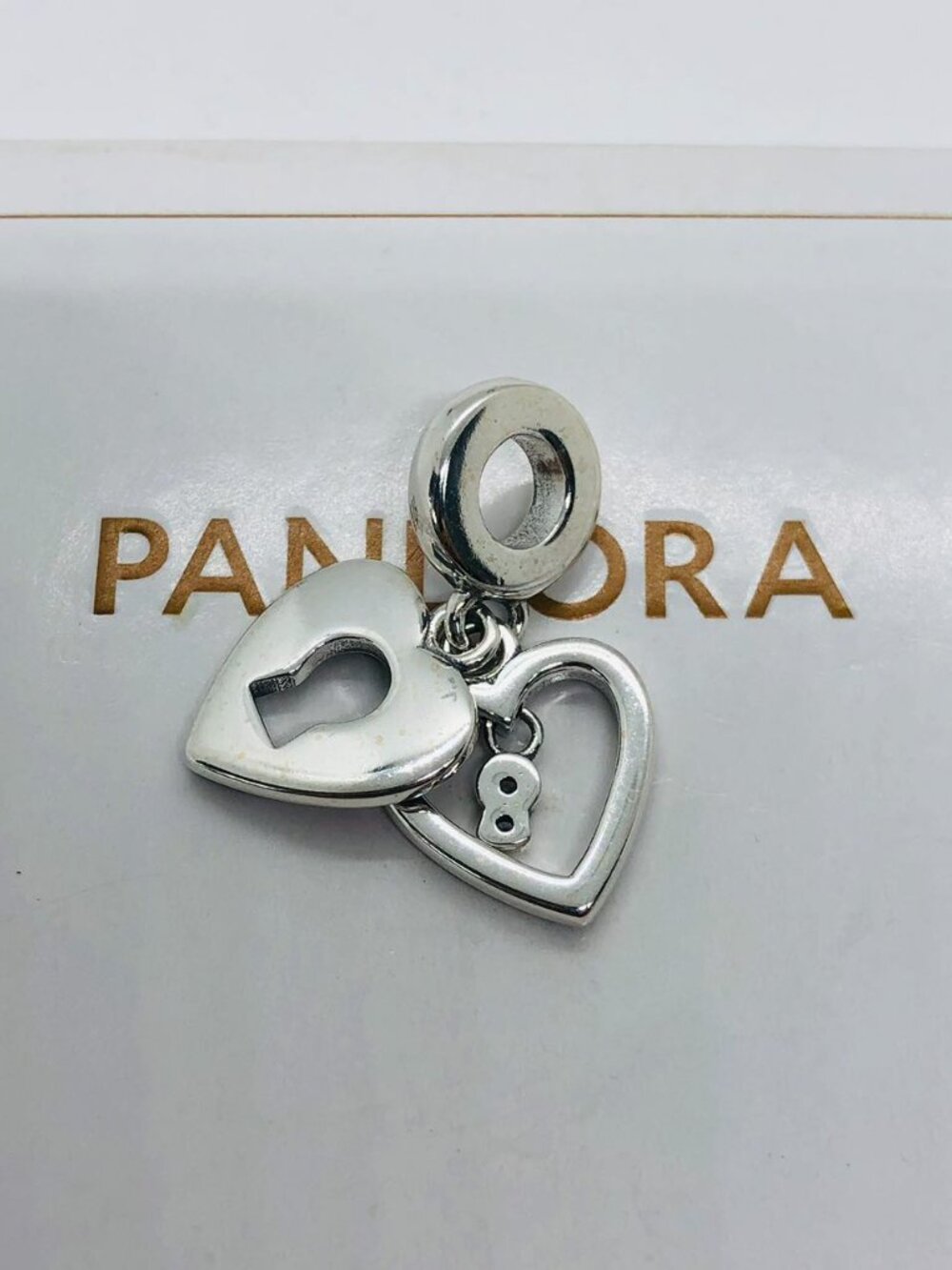 Pandora Red Heart & Keyhole Double Dangle Charm - Picture 3 of 3